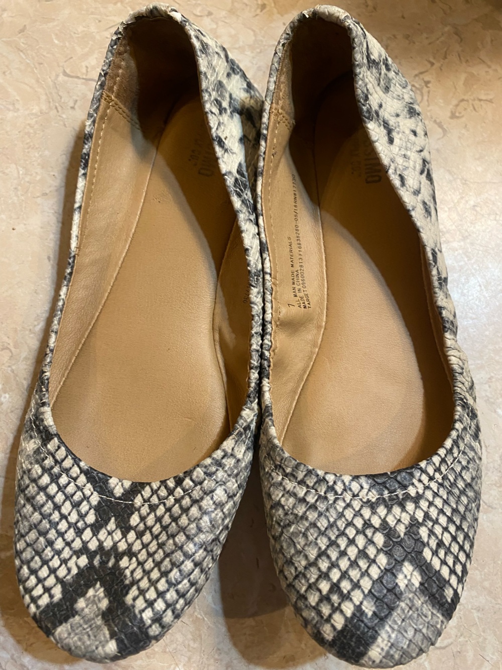 Neutral Snake-Print Ballet Flats - Women
